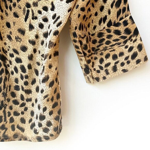 Ranked 100% Silk Leopard Print Sheer Button Down Blouse Size P/M - Picture 6 of 11